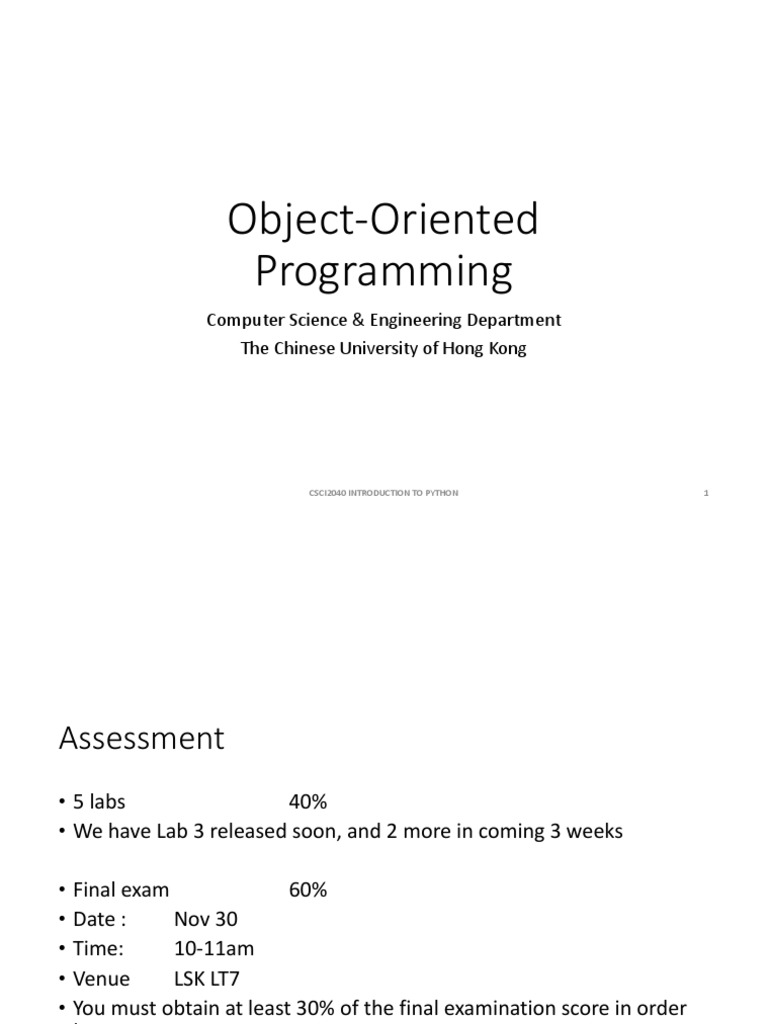 OOP Concepts in Python for CSCI2040 | PDF | Class (Computer Programming ...