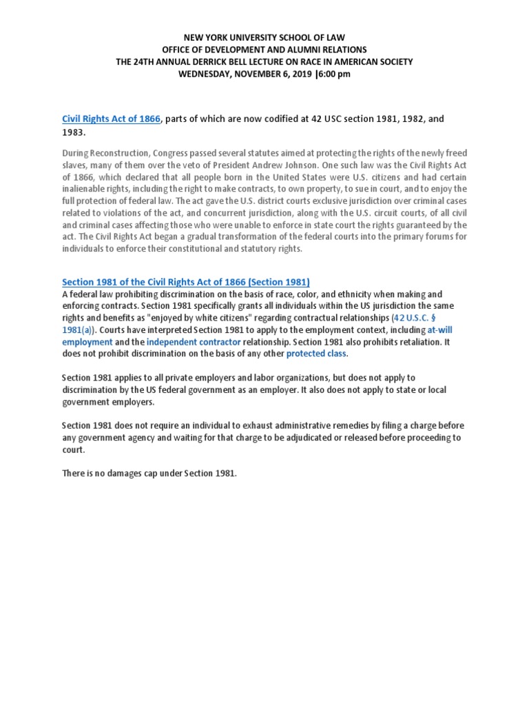 Civil Rights Act of 1866 and Section 1981 | PDF