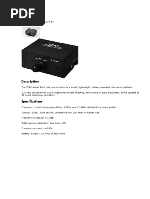 TEAC TO-8 Test Tone Oscillator Overview | PDF | Technology