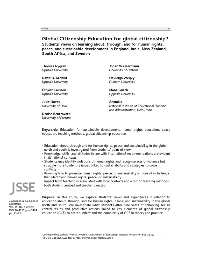 Global Citizenship Education For Global Citizenship? | PDF | Curriculum ...