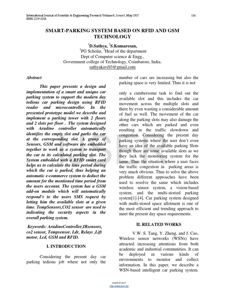 Smart Parking System Based On Rfid and GSM Technology | PDF | Radio ...