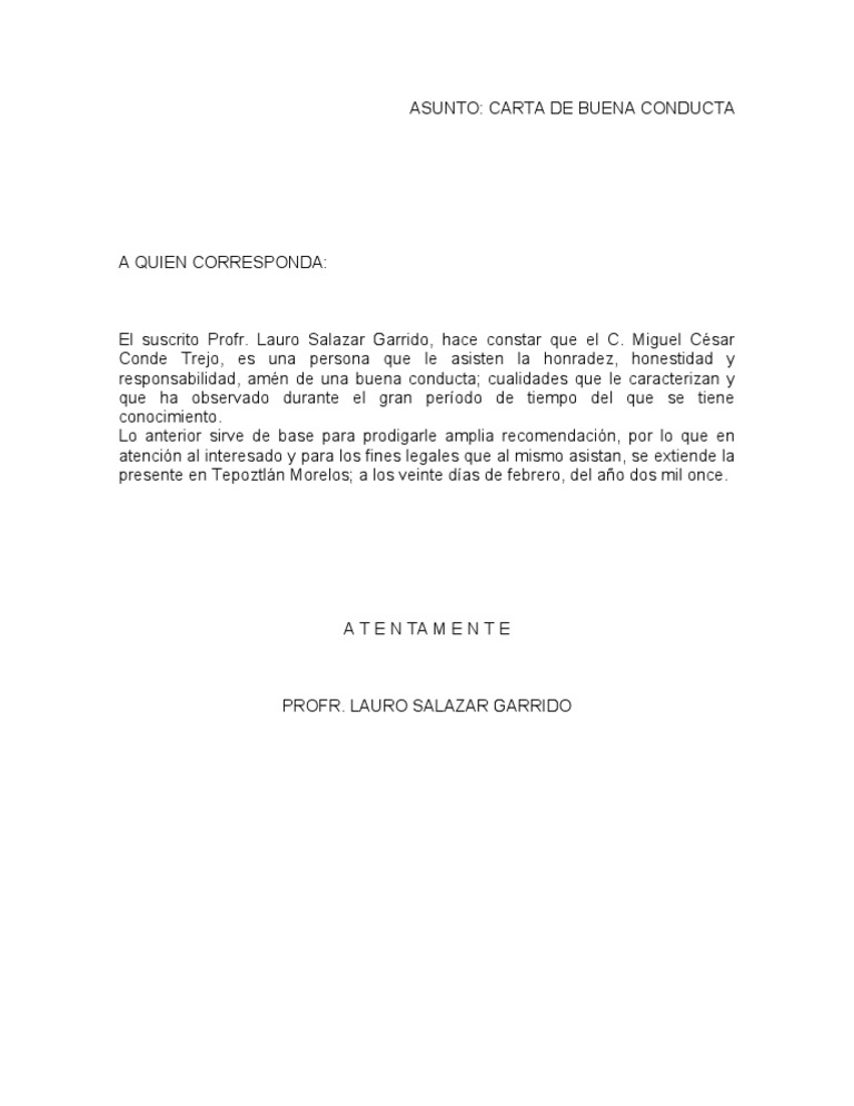Carta de Buena Conducta PDF