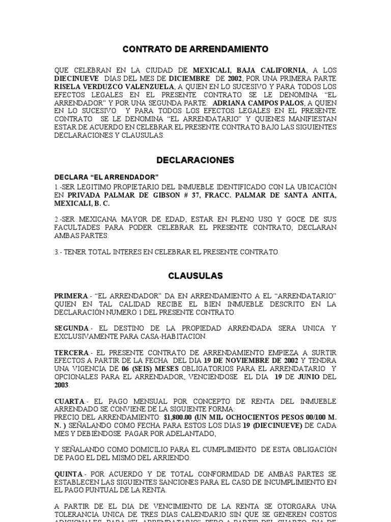 CONTRATO DE ARRENDAMIENTO