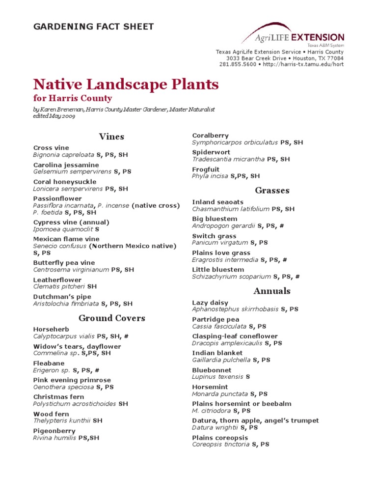 Native Landscape Plants Domesticated Plants Flora
