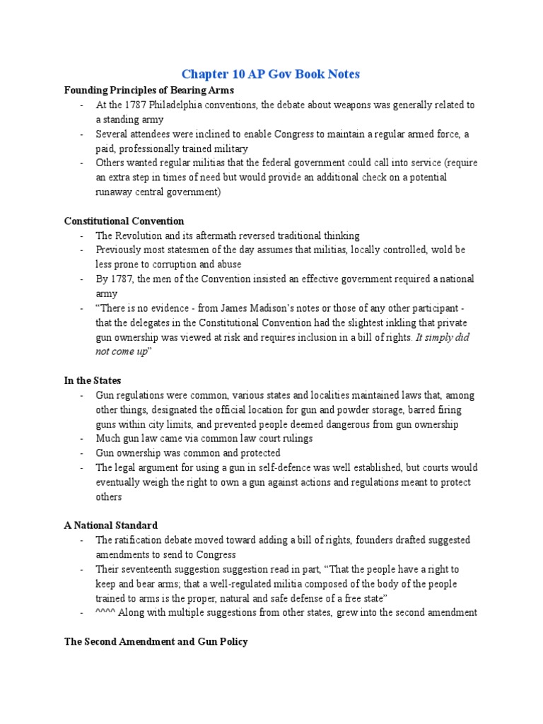 Chapter 10 AP Gov Notes PDF Second Amendment To The United States