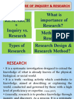 What Is Research ? What Is Importance of Research? Inquiry vs. Research Methods of Research Types of Research Research Design & Research Method?