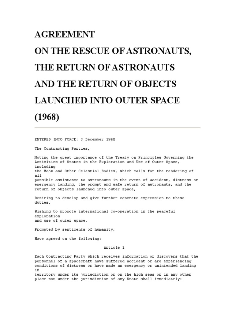 Agreement On Rescue of Astronounts PDF Ratification Outer Space