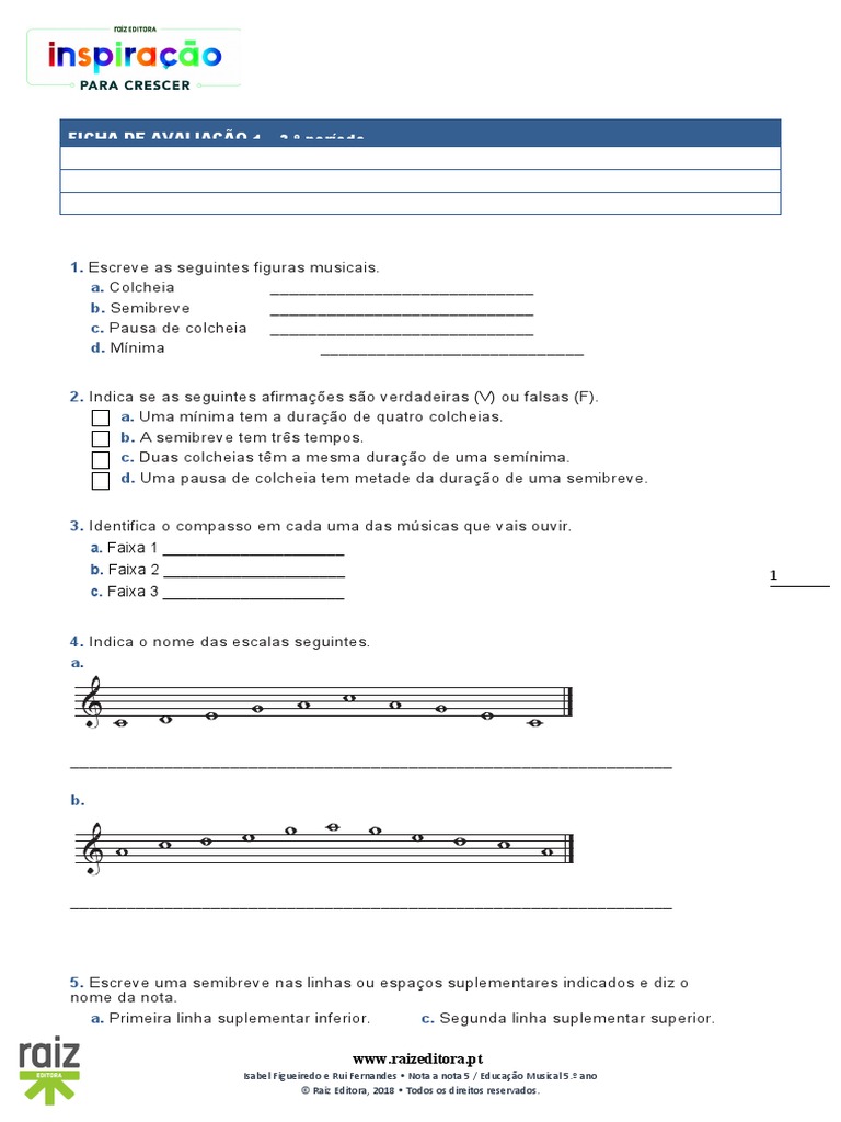 Re82117 Nn5 Ficha Avaliacao 5 | PDF | Elementos da música | Notação musical