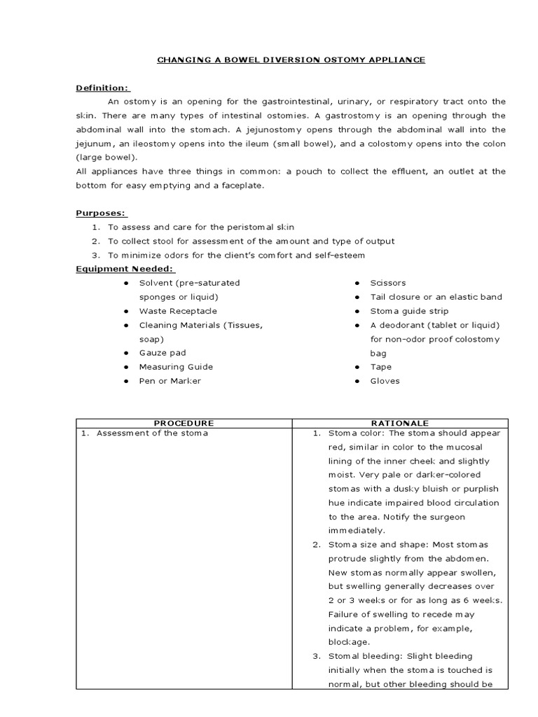 Changing A Bowel Diversion Ostomy WITH ANSWER, PDF, Gastrointestinal  Tract