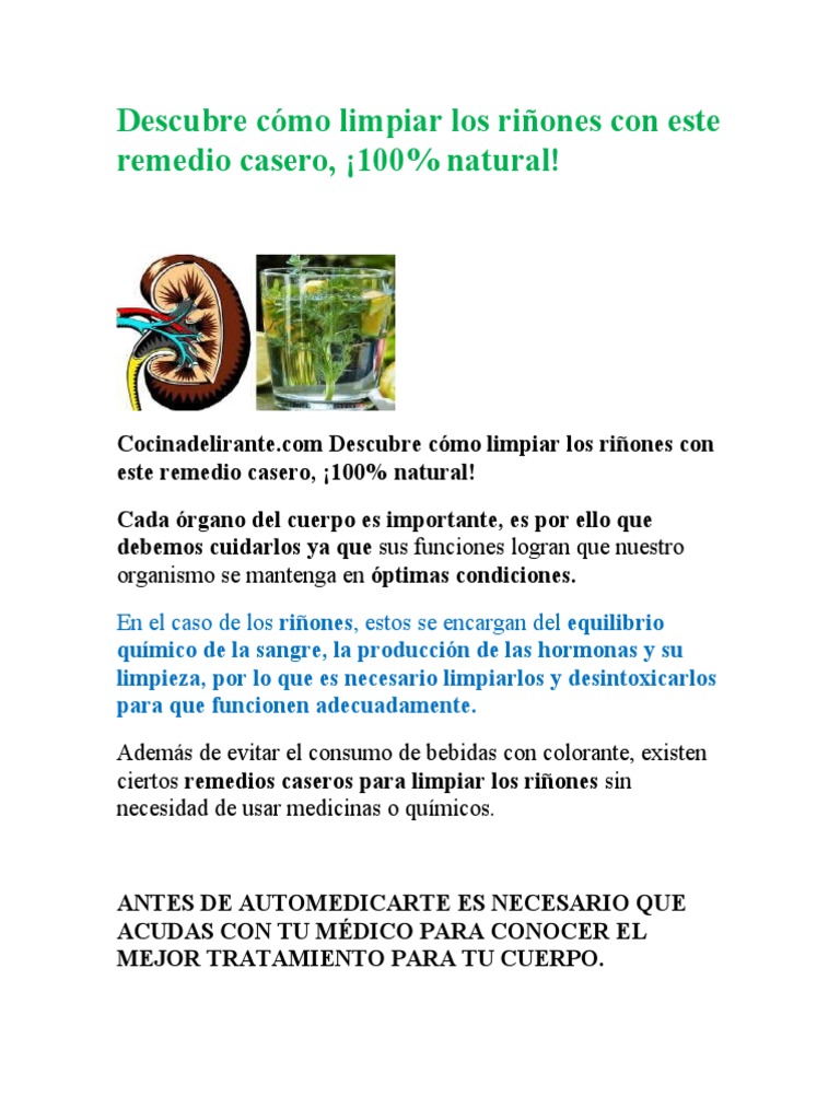 Descubre Cómo Limpiar Los Riñones Con Este Remedio Casero ...