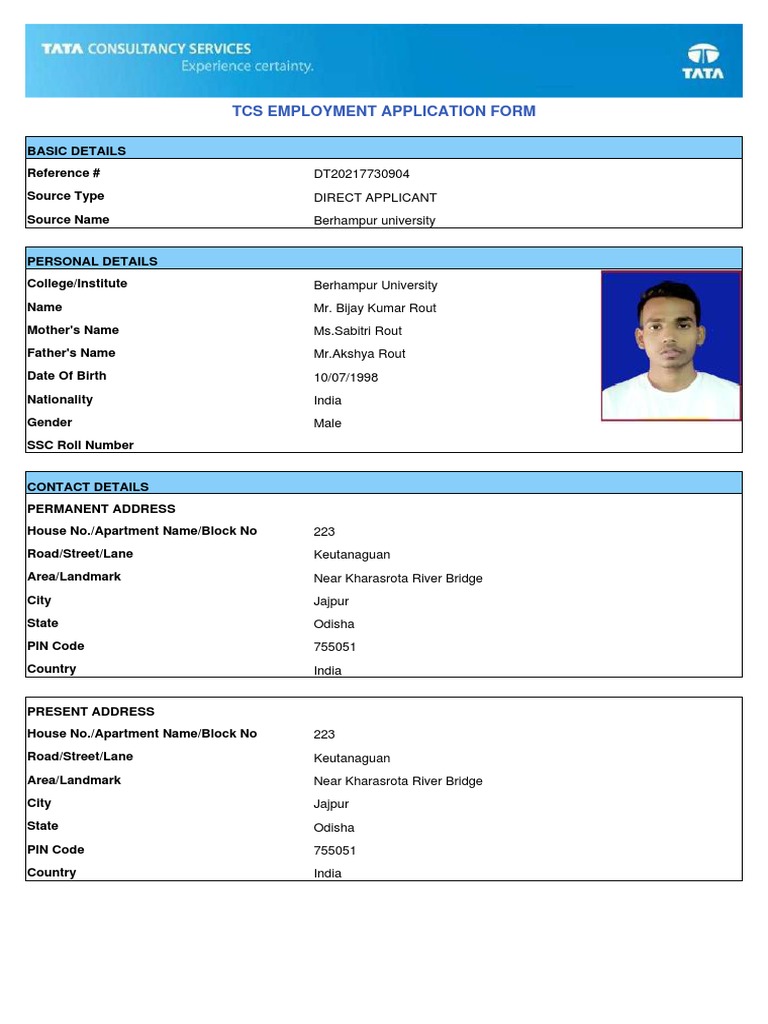 TCS Application: Bijay Kumar Rout | PDF | Employment | Public Law