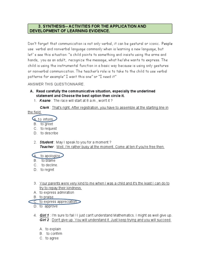 Synthesis - Activities For The Application and Development of Learning ...