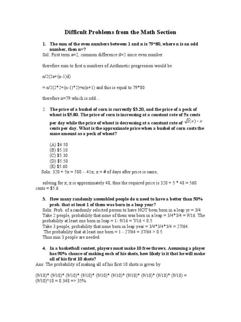 Challenging Math Problems | PDF | Odds | Speed