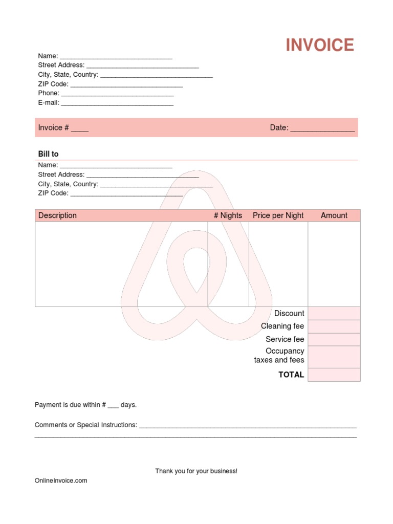 Airbnb Invoice Template | PDF