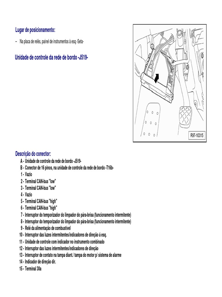 Unidade de Controle Da Rede de Bordo - J519 - Local - Vista Do Conector ...