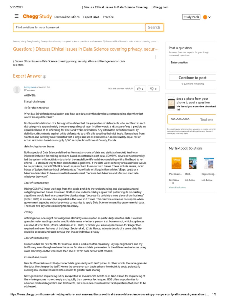 Discuss Ethical Issues In Data Science Covering Download Free Pdf