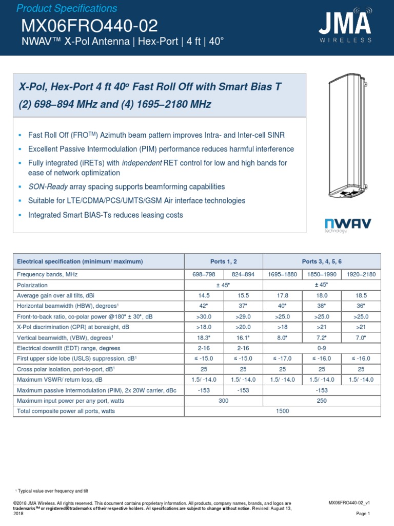 JMA MX06FRO44002 Spec Sheet PDF Antenna (Radio) Broadcast