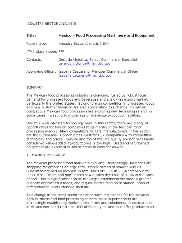 Mexico Food Processing Machinery and Equipment PDF North American