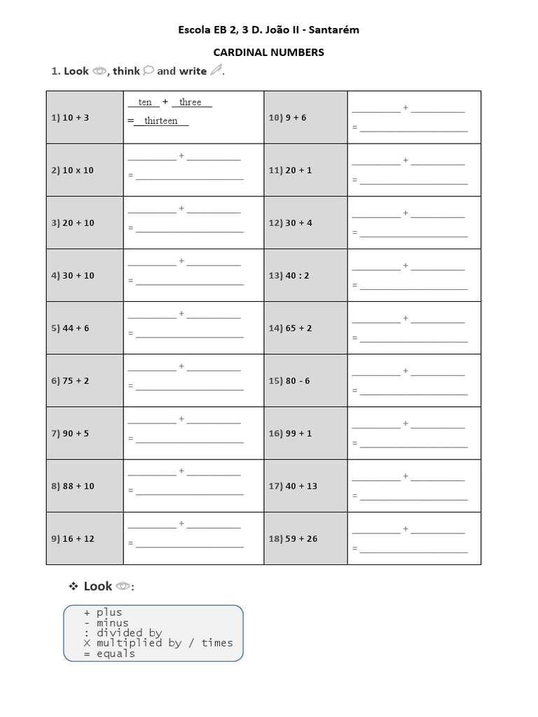 Cardinal Numbers Worksheet for Grade 1 | PDF | Teaching Mathematics