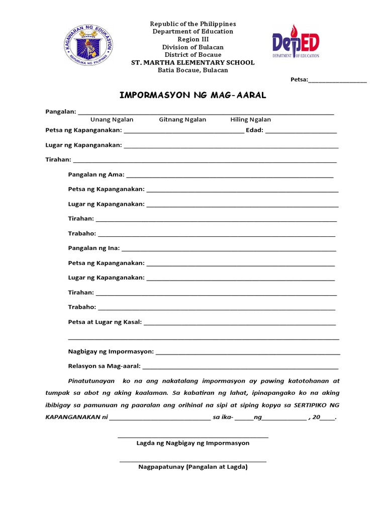 Impormasyon NG Mag - Aaral | PDF