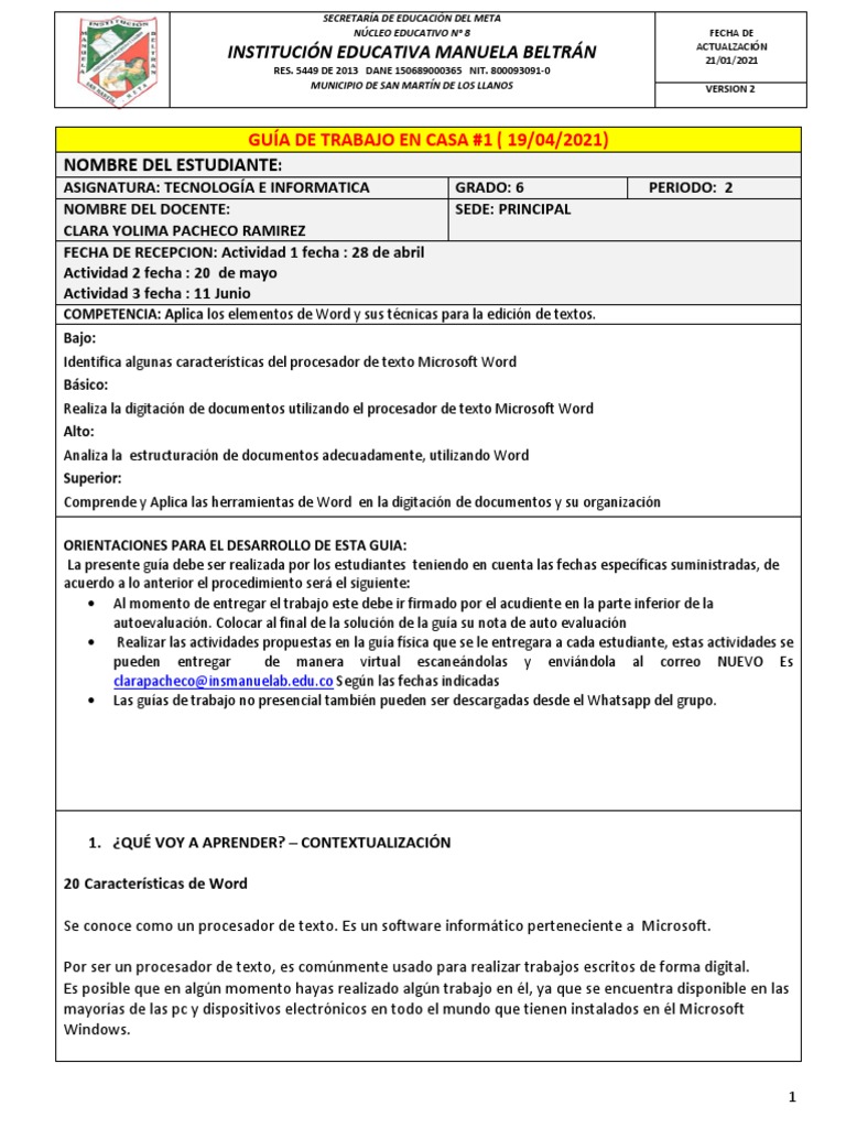 2 Guia Sexto Tecnologia e Informatica 2021 | PDF | Microsoft Word ...