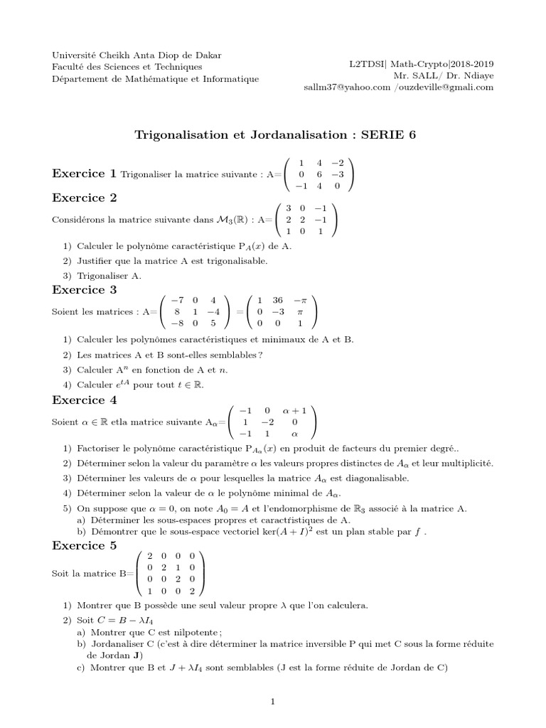 Trigonalisation et Jordanalisation des Matrices | PDF | Valeur propre ...