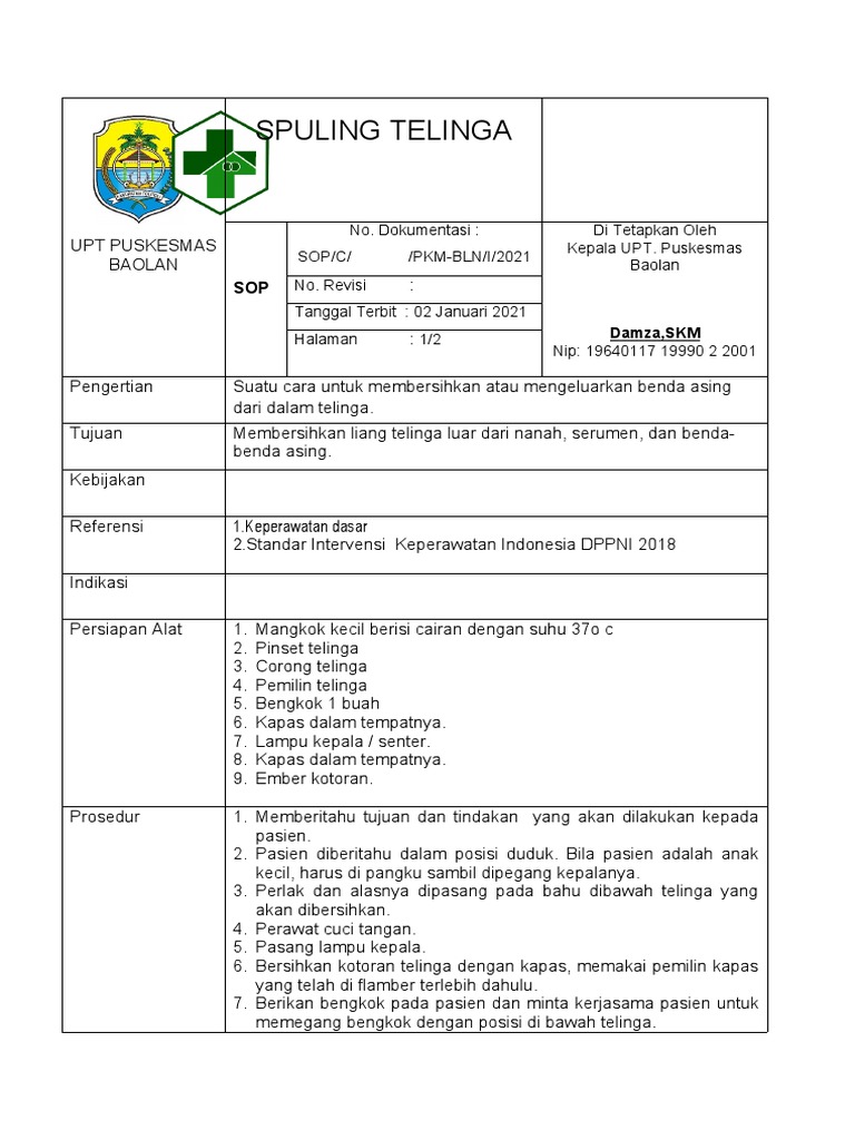 Prosedur Spuling Telinga di Puskesmas | PDF | Pengembangan Diri ...