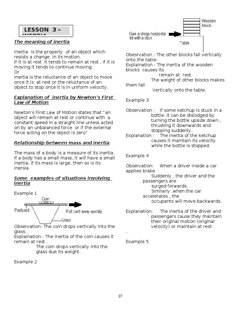 Note inertia  Inertia  Force