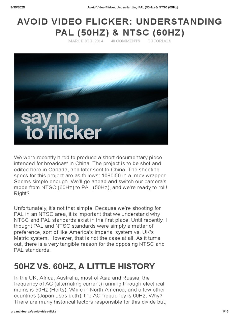 Avoid Video Flicker, Understanding PAL (50Hz) & NTSC (60Hz) PDF