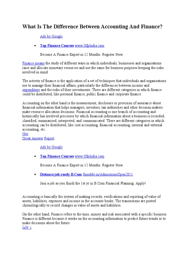 What Is The Difference Between Accounting and Finance PDF Expense