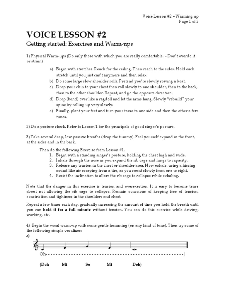Voice Lesson 2 Warmups PDF Breathing Thorax