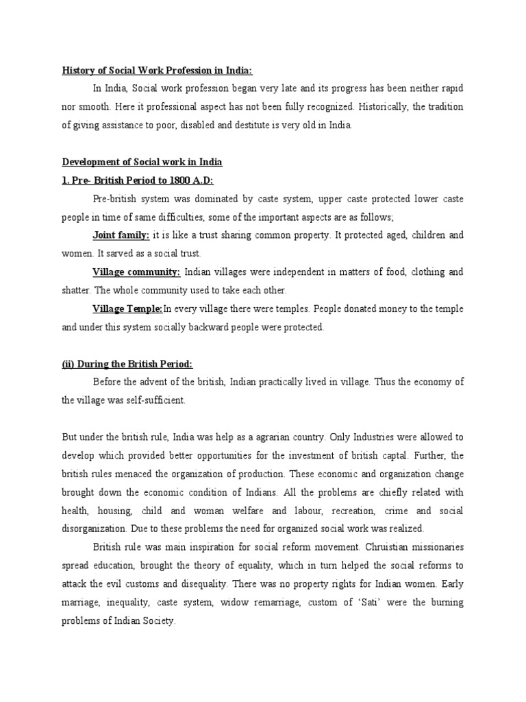 History of Social Work Profession in India