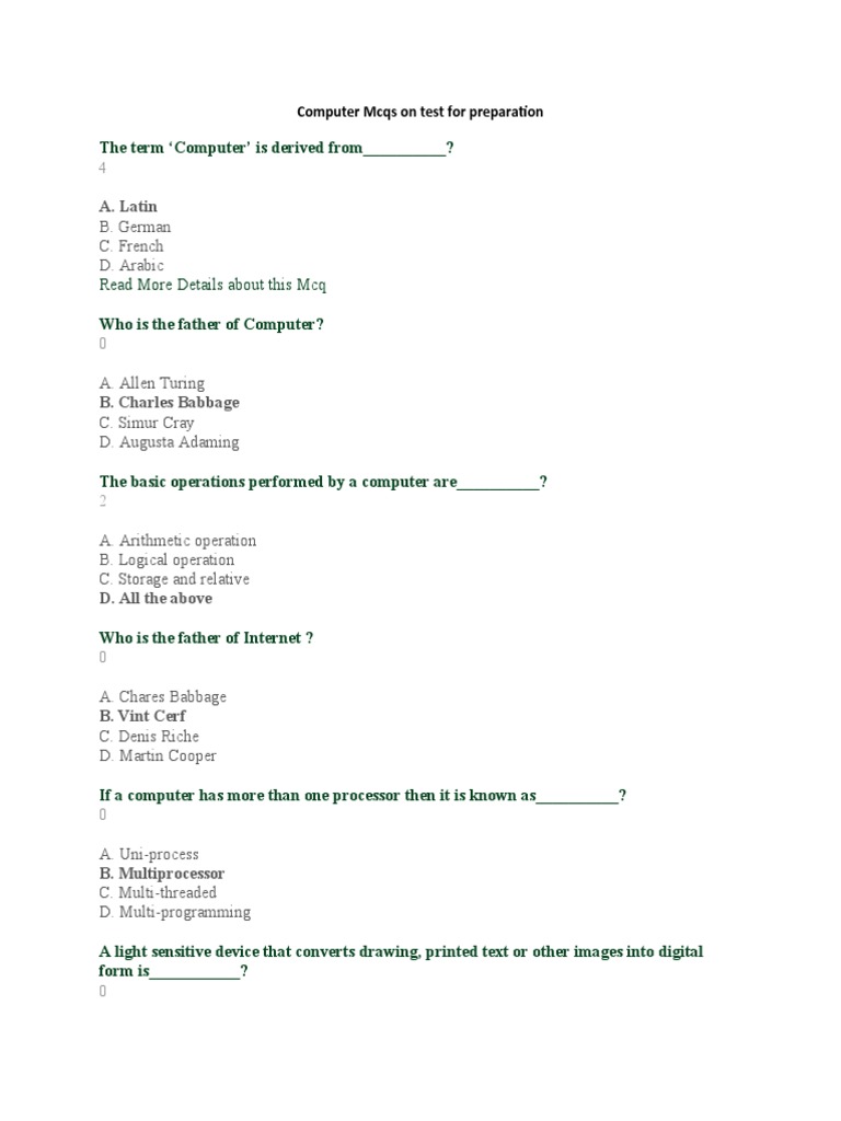 Computer MCQs for Exam Preparation | PDF | Computer Data Storage ...