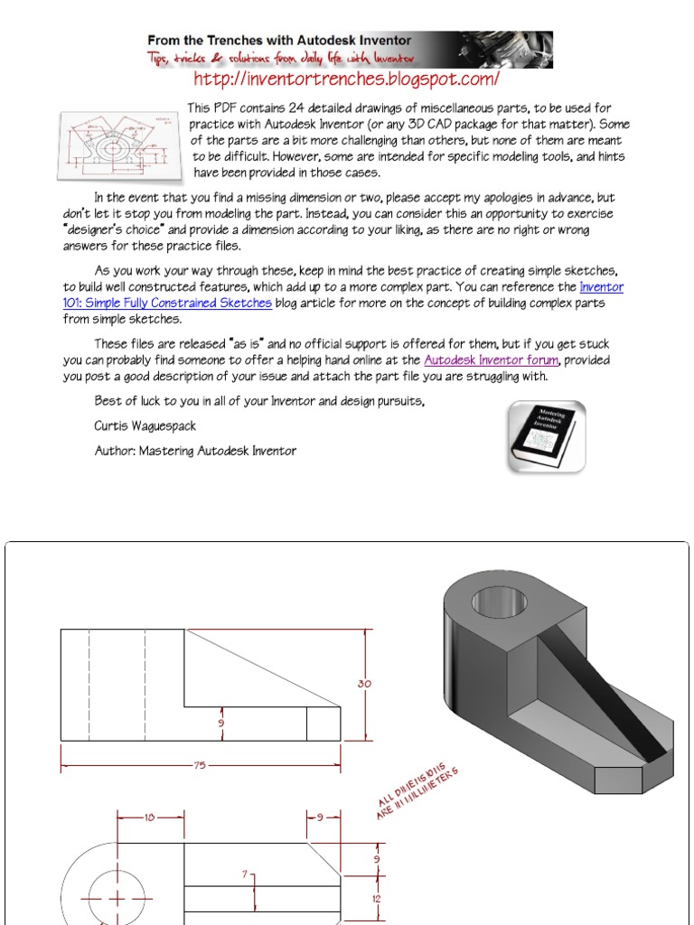 Autodesk Inventor Practice Part Drawings PDF