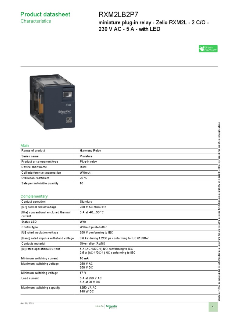 RXM2LB2P7 Miniature Plug-in Relay Specs | PDF | Relay | Alternating Current