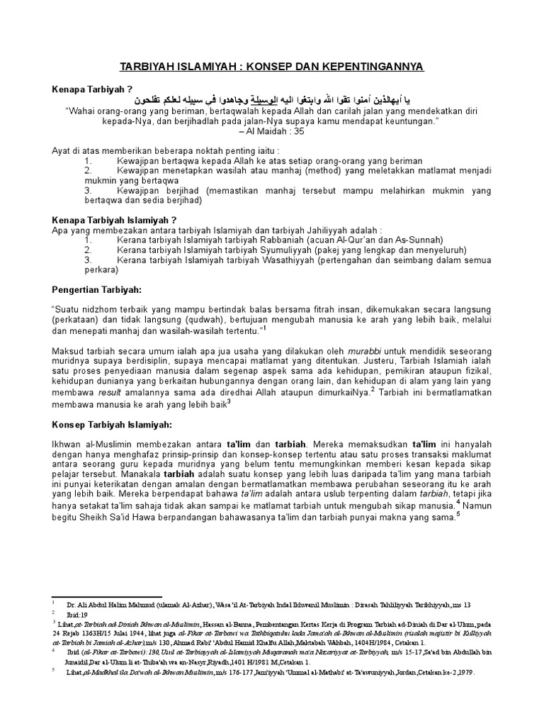 Tarbiyah Islamiyah Konsep Dan Matlamat Pembentukan Manusia Sejati