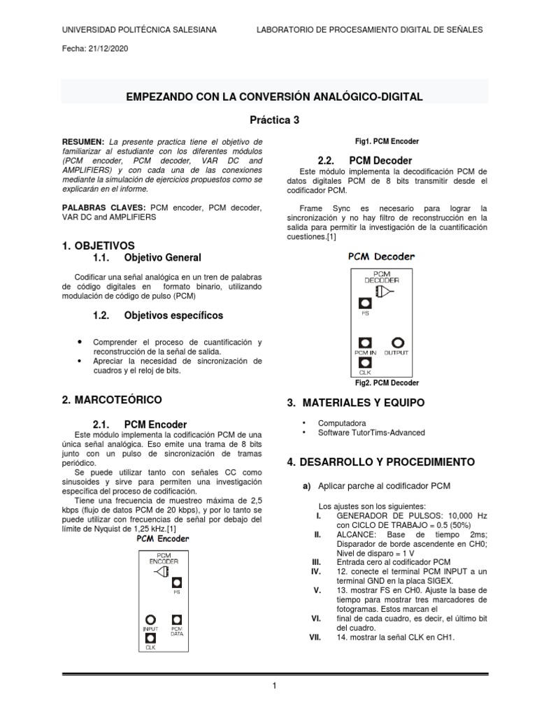 Practica 3 Conversión Analógico Digital Pdf Conversor Analógico