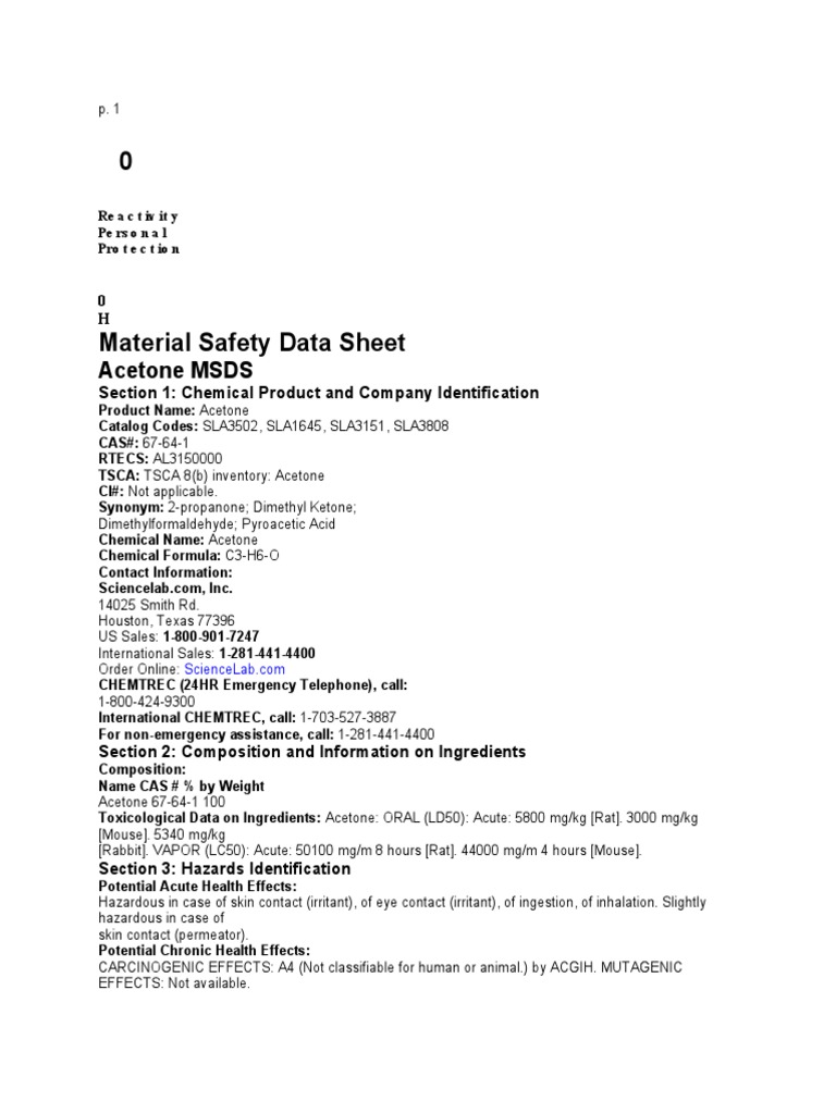 Acetone MSDS: Section 1: Chemical Product and Company Identification ...