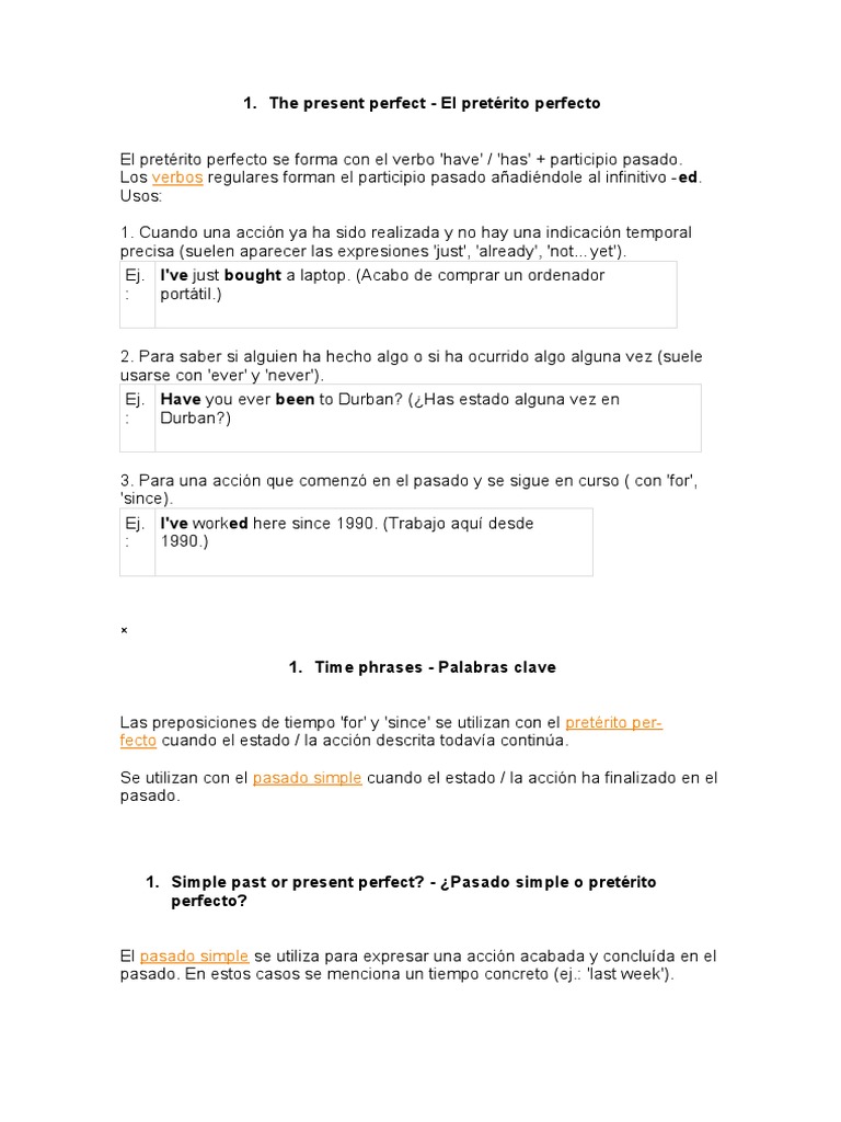 Claves del Present Perfect en Inglés | PDF | Unidades Semánticas | Verbo