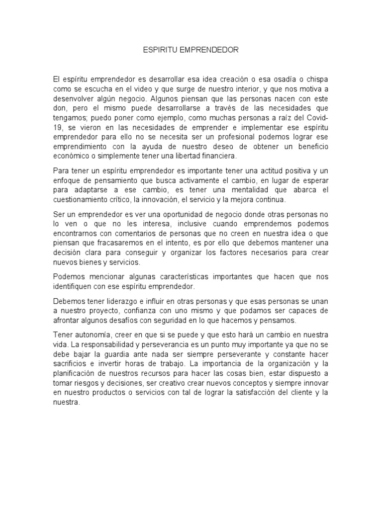 Espiritu Emprendedor | PDF | Negocios | Relaciones personales, crianza ...