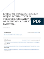 Effect of Work Motivation On Job Satisfaction in Telecommunication Sector On Pakistan