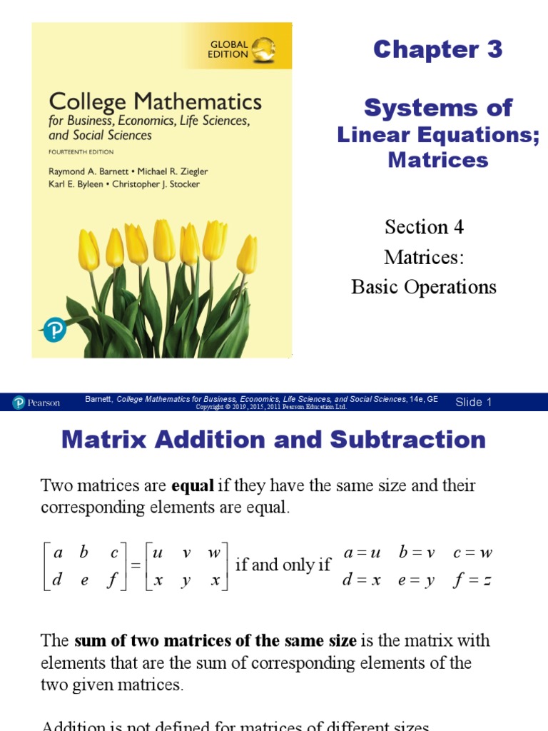 Systems Of: Linear Equations Matrices | PDF | Input–Output Model ...