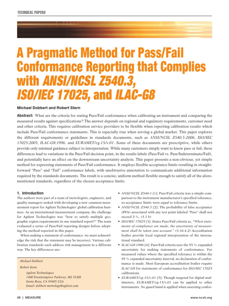 A Pragmatic Method For Pass or Fail | PDF | Calibration | Risk