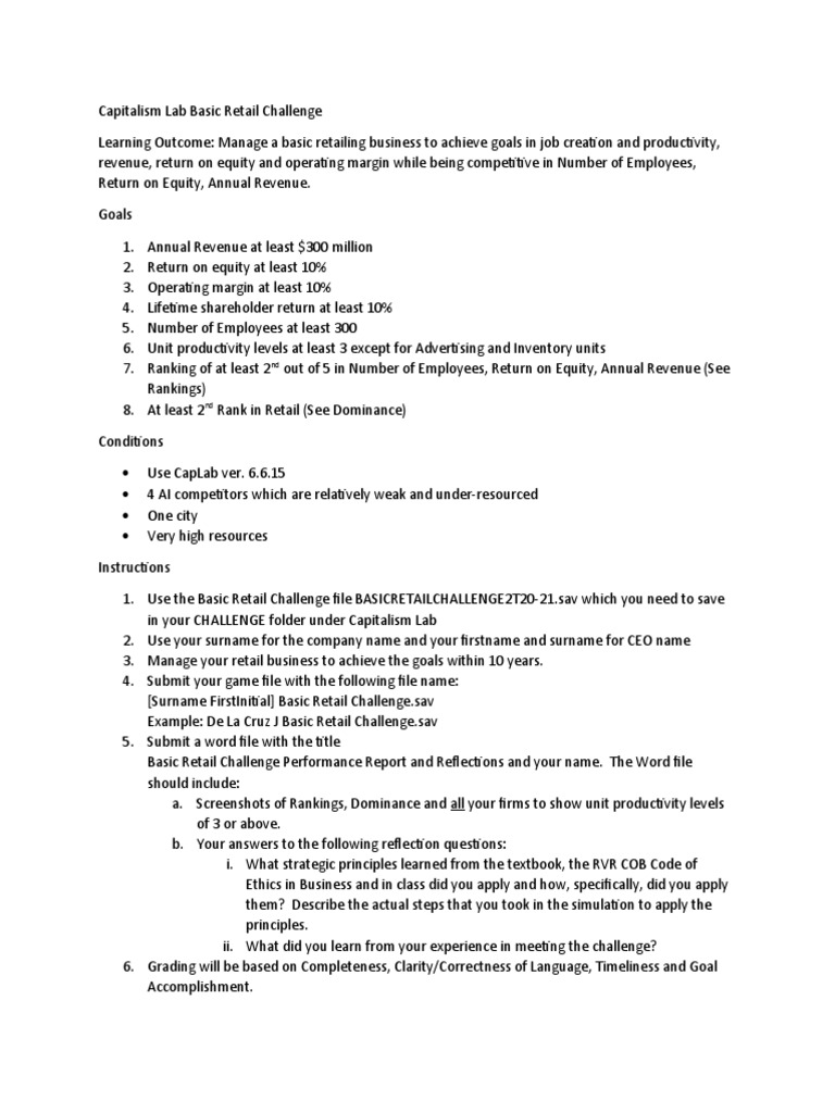 Capitalism Lab Basic Retail Challenge 2T 202021 PDF