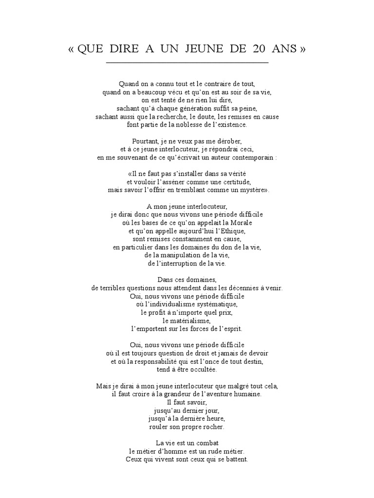 Que Dire À Un Jeune de 20 Ans Hélie de Saint Marc PDF Science — free download