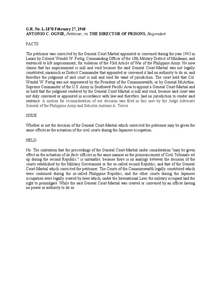 The Decision of an Illegally Constituted General CourtMartial Cannot