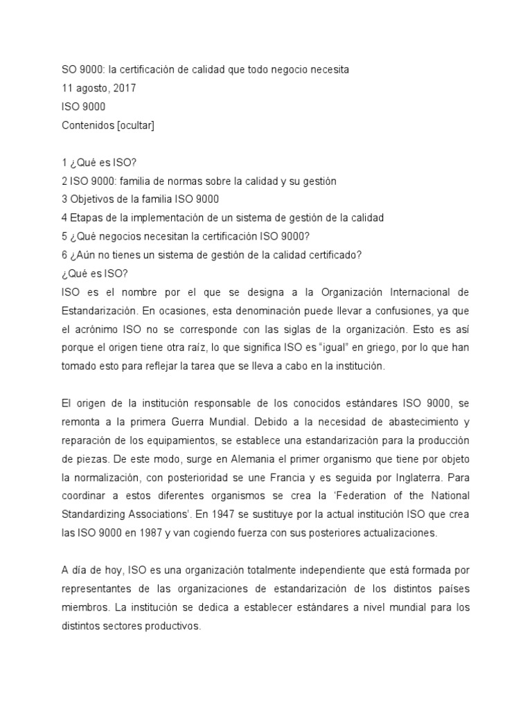 Iso 9000 | PDF | Iso 9000 | Gestión de la calidad