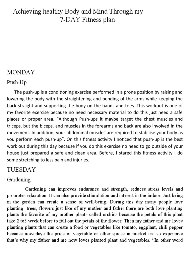 Achieving Healthy Body and Mind Through My | PDF | Physical Fitness ...