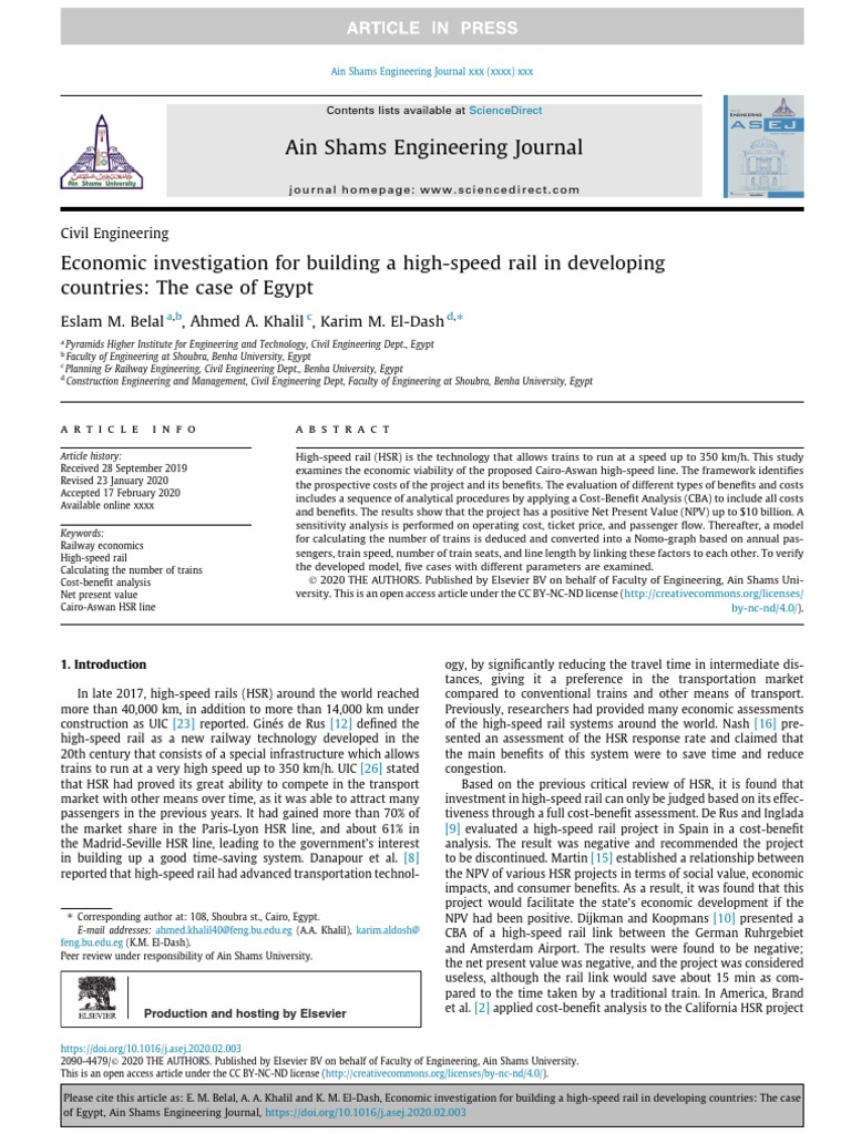 Economic Investigation For Building A HighSpeed Rail in Developing