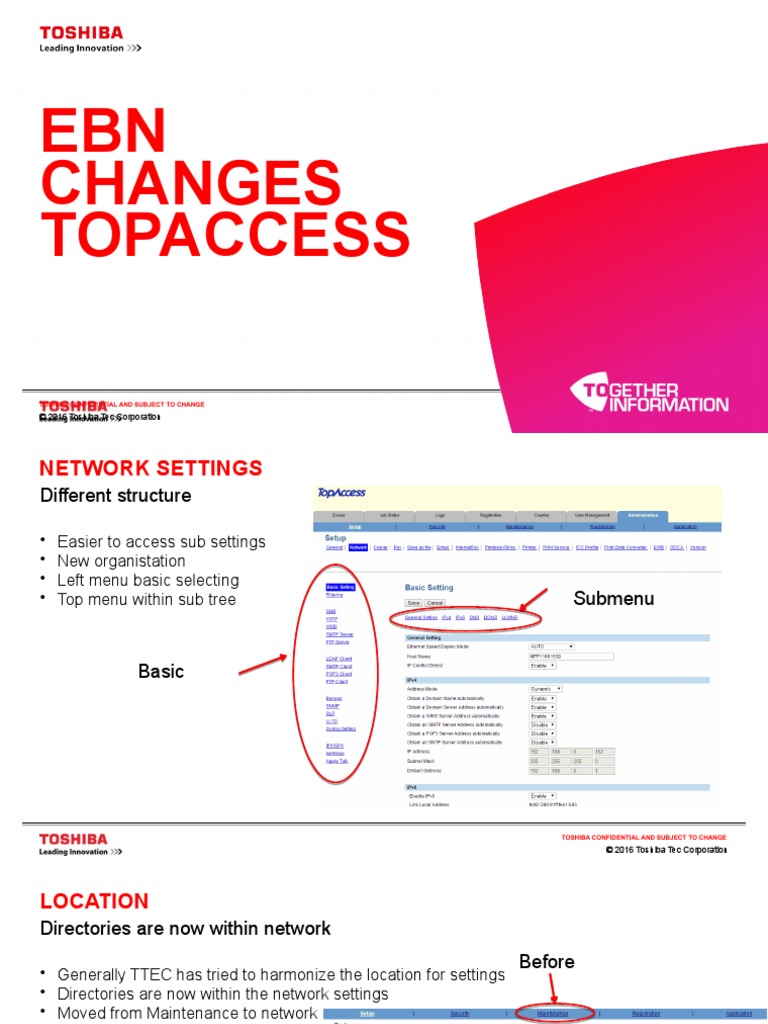 EBN Changes Topaccess © 2016 Toshiba Tec Corporation © 2016 Toshiba